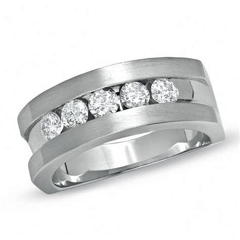 Mens 1 Ct Tw Diamond Five Stone Band In 14k White Gold Wedding Bands Wedding Zales