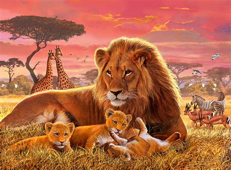 Kilimanjaro Male Lion with cubs Painting by MGL Meiklejohn Graphics ...