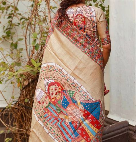 Silkmark Certified Hand Painted Madhubani Tussar Silk Saree Etsy