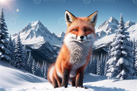 Red fox in the winter forest. Fox in the snowy forest. Animal in nature ...