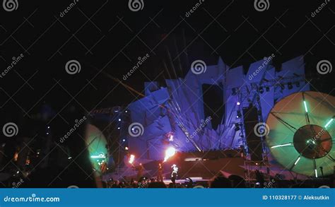 Ukraine Popovka Kazantip August 5 2013dj On Main Stage Lighting Crowd Of People Dancing