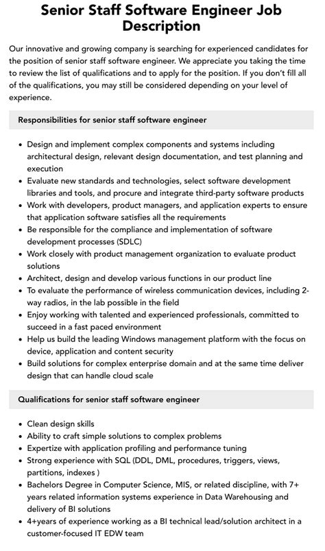 Senior Staff Software Engineer Job Description Velvet Jobs