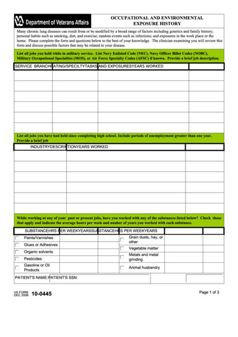 Fillable Va Form Occupational And Environmental Exposure