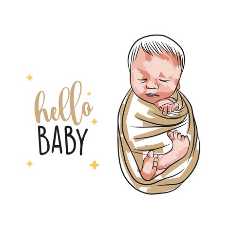 Sleeping Cute Newborn On A Card With The Inscription Hello Baby Baby