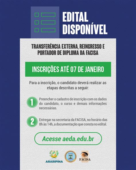 Confira o edital de transferência externa reingresso e portador de