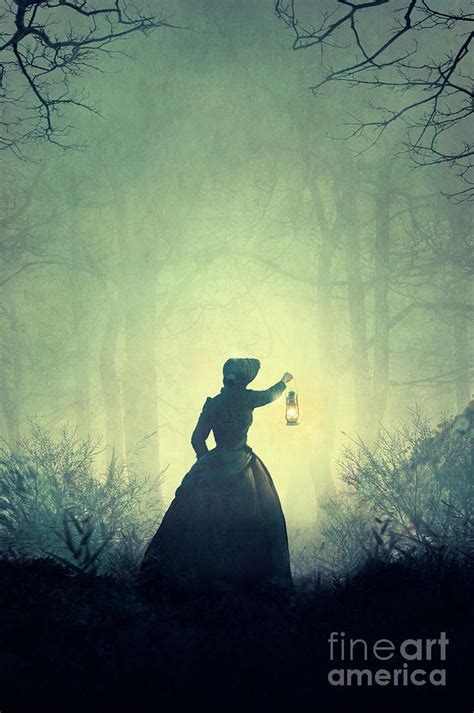 Victorian Woman Outdoors At Night Holding A Lamp Photograph By Lee