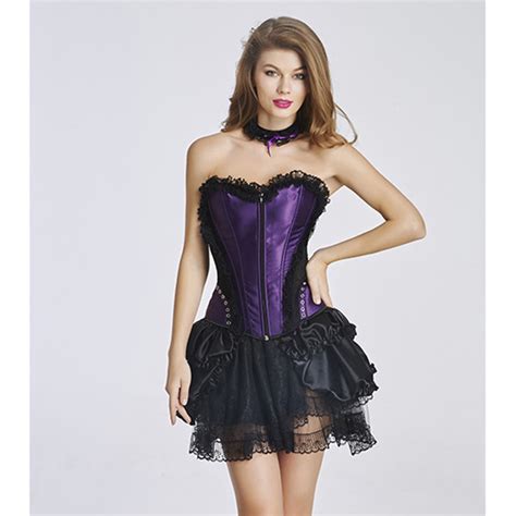 Elegant Satin Corset And Ruffle Lace Dancing Skirt Set N