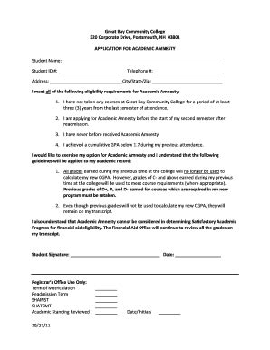 Fillable Online Greatbay Academic Amnesty Form Great Bay Community