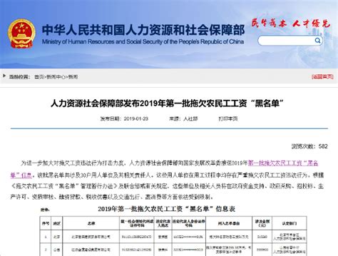 人社部公布2019年第一批拖欠农民工工资“黑名单” 盐城新闻网