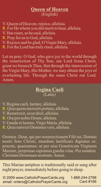 Bilingual Regina Caeli Prayer Card Latinenglish Prayer Cards