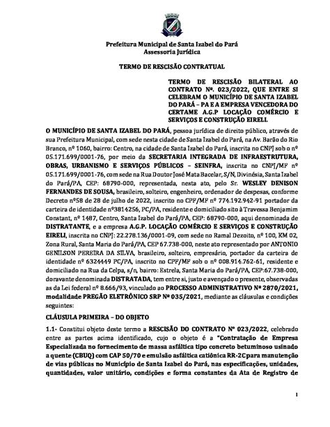 TERMO DE RESCISÃO CONTRATO N 23 2022 Prefeitura Municipal de Santa