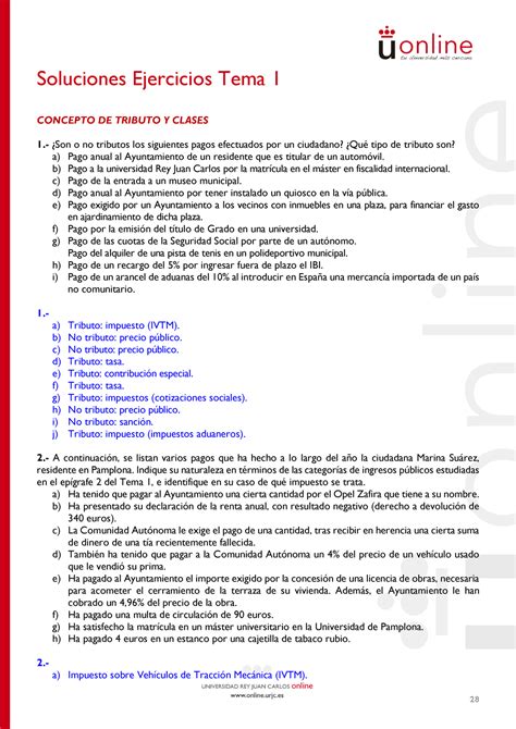 Tema 1 Ejercicios Resueltos 28 Soluciones Ejercicios Tema 1 Concepto De Tributo Y Clases 1