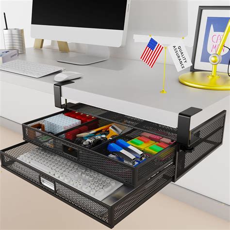 Under Desk Drawer Organizer No Drilling 2 Slide Out Drawer Under Desk