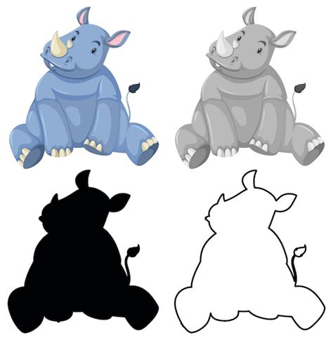 Free Vector Set Of Rhino Character