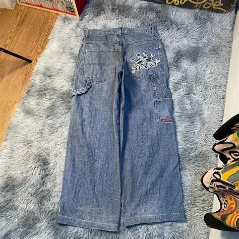 Mens Jeans Jnco Y K Pants Mens Hip Hop Embroidered Retro Blue Baggy