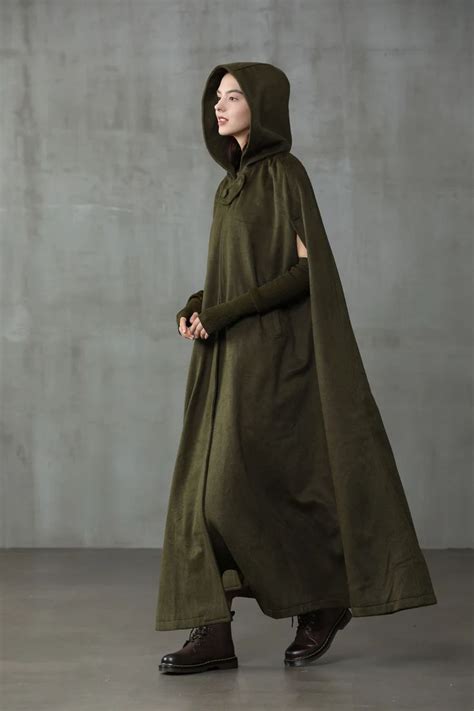 Wool Hooded Coat Cloak Maxi Hooded Wool Coat Cloak Wool Hooded