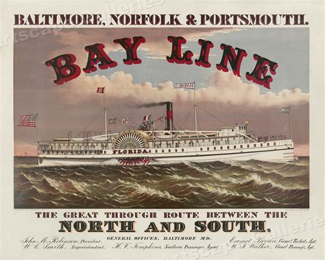 Bay Line Steamship Vintage Style Advertising Travel Poster X