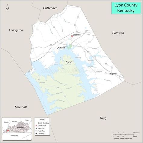 Map Of Lyon County Kentucky Showing Cities Highways And Important