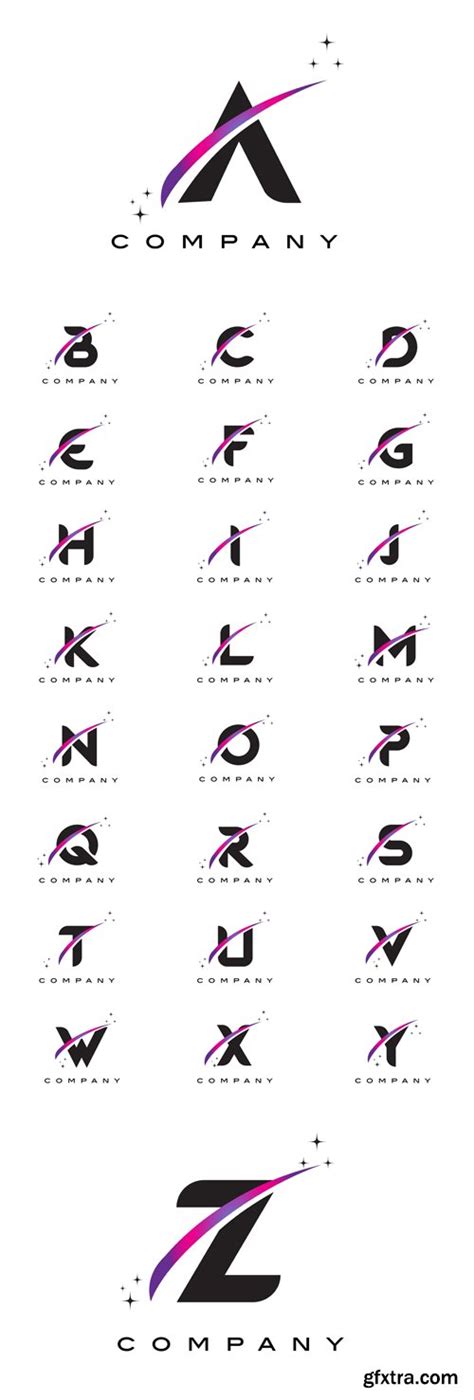 Vector Set Black Letter Logos Design With Purple Magenta Swoosh GFxtra