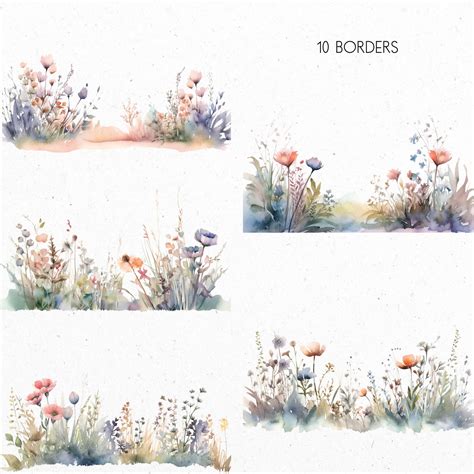 Wildflower Watercolor Border Clip Art, Flowers Border, Seamless Borders ...