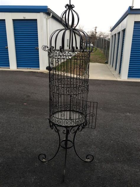 Vintage Signed Mexico Wrought Iron Black Bird Cage For Sale In Winslow