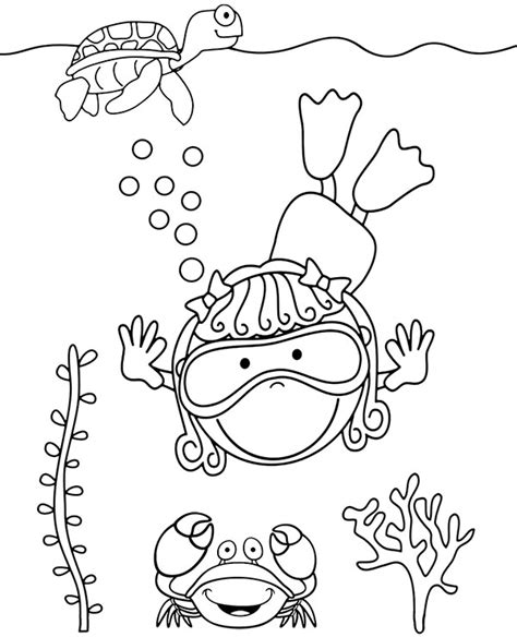 Easy coloring page diver underwater