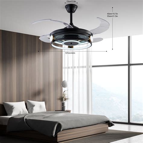 42 Modern Retractable Ceiling Fan Light Dimmable Led Chandelier Lamp W