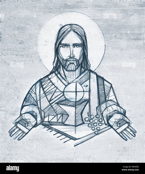 Ilustración dibujada a mano o un dibujo de Jesucristo una Eucaristía