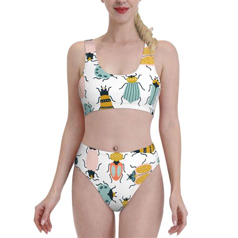 Haiem Colorful Insects Women S High Waisted Bikini Set Two Piece