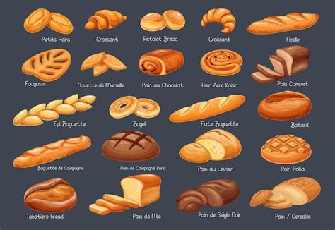 Premium Vector French Bread Bakery Product Set Colored Vector