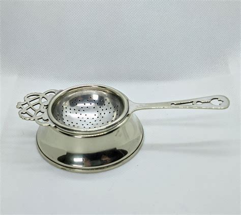 Antique British Silver Plate Tea Strainer With Drip Stand By Regis