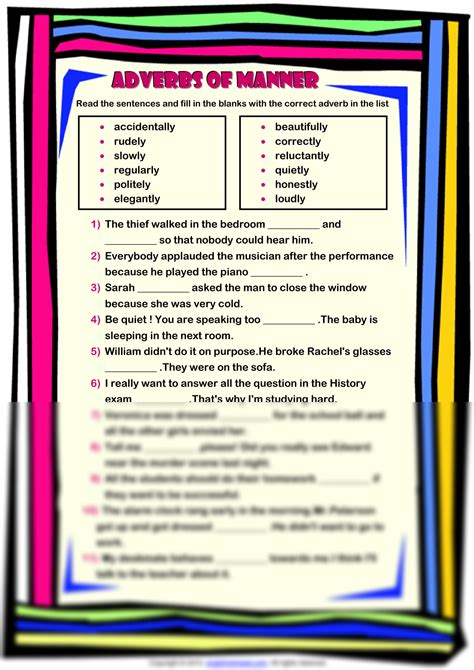 SOLUTION Adverbs Of Manner Fill In The Blanks Worksheet Studypool