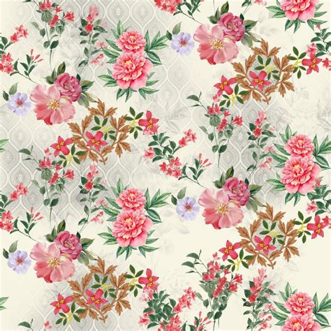 Vintage Flower Seamless Pattern With Metallic Color Ground Digital