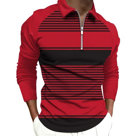 Vedolay Polo Shirts For Men Vintage Striped Knitting Shirts Casual Slim Fit Golf Shirts Redm