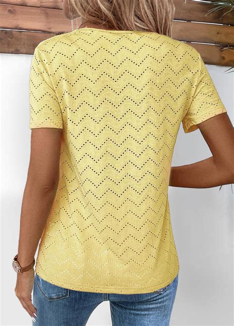 Light Yellow Tuck Stitch Short Sleeve T Shirt Modlily Usd