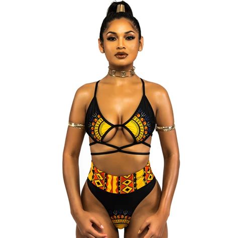 Sexy African Print Swimsuit 2018 Dashiki Print Swimwear Bandage 2 Piece