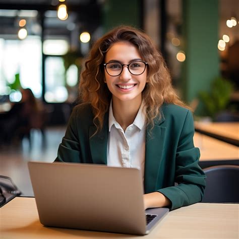 Joven Y Feliz Empleada Profesional De Negocios Sentada En El Escritorio