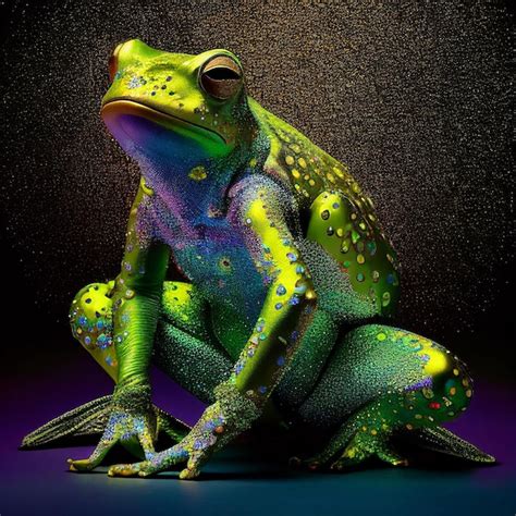 Premium Photo A Green Frog With A Yellow And Blue Body Sits On A