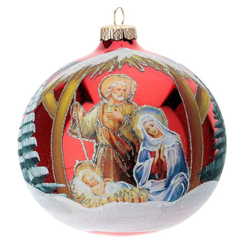 Nativity Christmas tree ornament red blown glass 120 mm | online sales on HOLYART.com