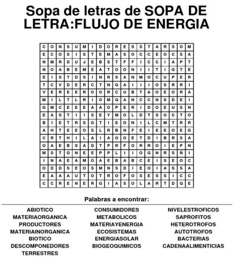 Una Sopa De Letras Con Palabras Sobre El Flujo De Materia Y Energ A