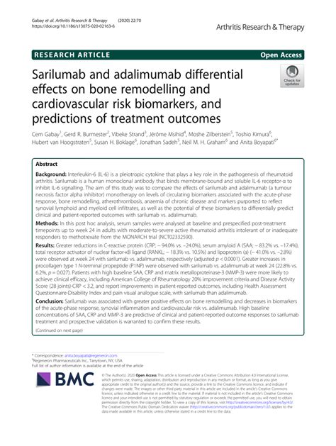 Pdf Sarilumab And Adalimumab Differential Effects On Bone Remodelling