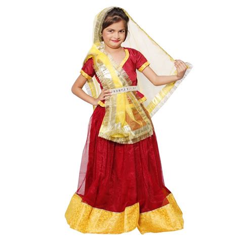 Red And Yellow Girls Itsmycostume Radha Dress For School And Fastival At