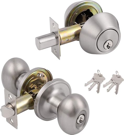 Probrico 5 Pack Front Entry Door Handlesets Satin Nickel Oval Egg Door Knobs With Double