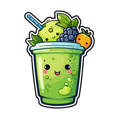 Premium Vector Green Smoothie Sticker Cool Colors Kawaii Clip Art