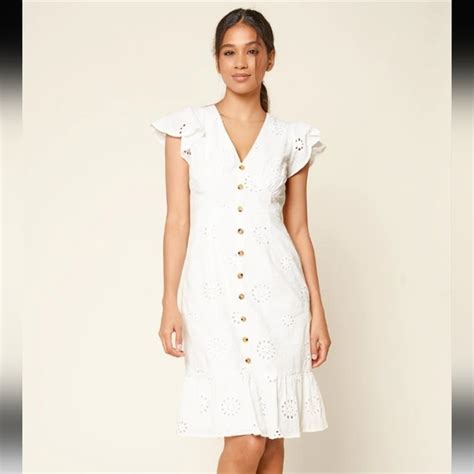 Sugarlips Dresses With A Kiss Eyelet Button Down Midi Dress White