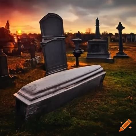 Old Coffin In Cemetery At Sunset On Craiyon