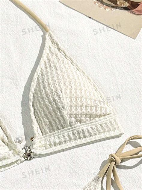 SHEIN Swim Conjunto de Maiô Bikini Sólido Textura para Mulheres Conjunto de Maiô Bikini