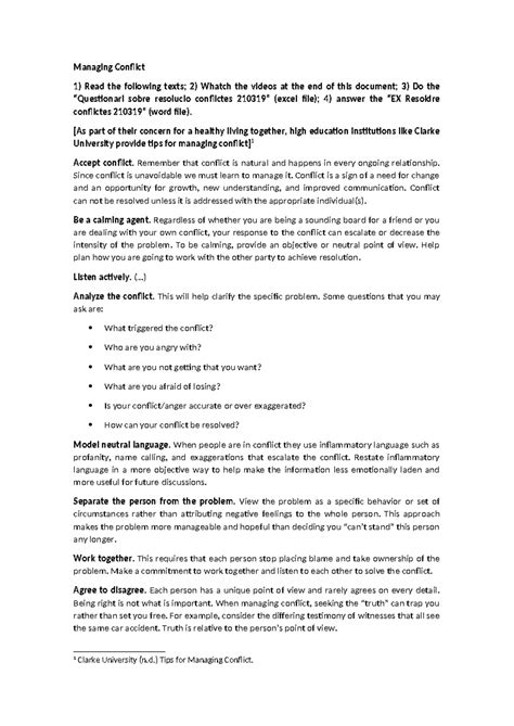 Tips for Managing Conflict (241017) - Strategies for Resolution - Studocu