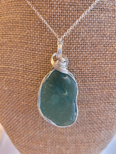 Frosty Teal Blue Sea Glass Pendant Etsy