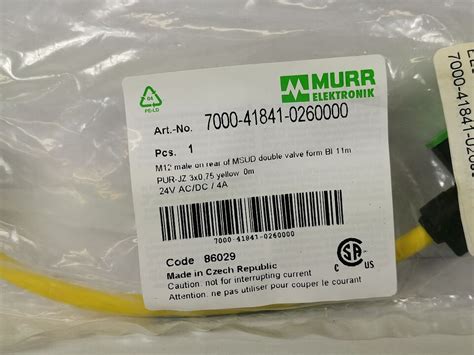 Murr Electronics Pur Jz 3x0 75 Yellow 24 V AC Dc A4 7000 41841